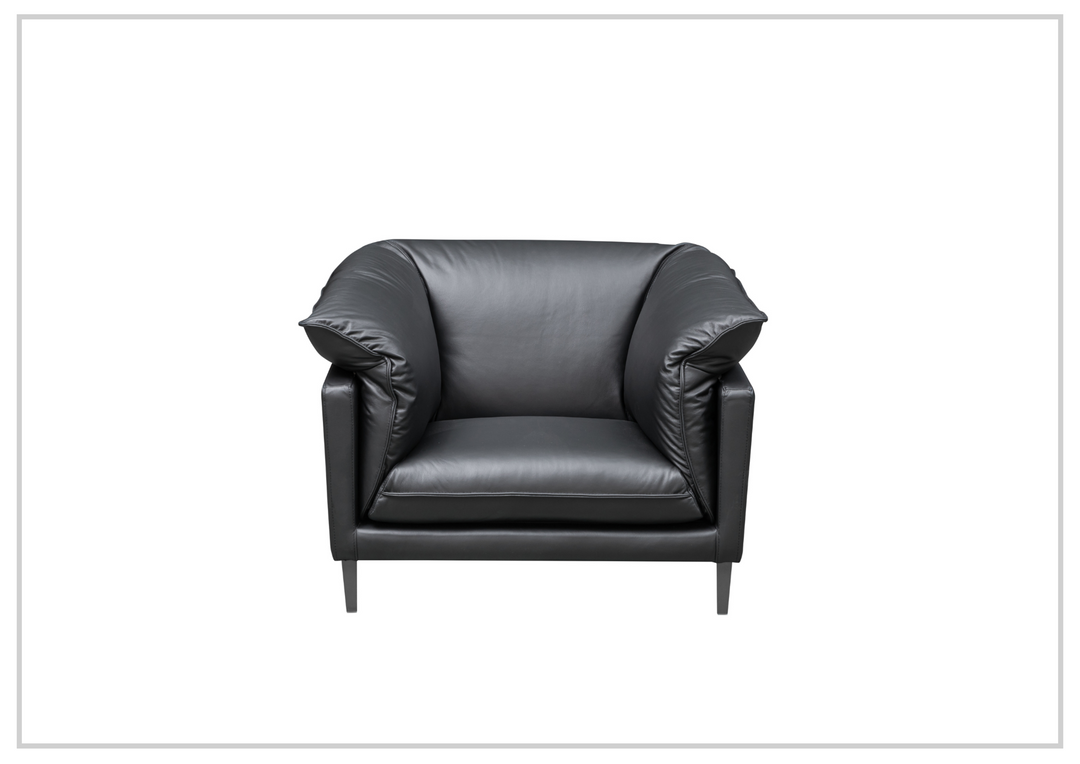 Klaussner Dolce Black Leather Stationary Chair with Cushion Arms