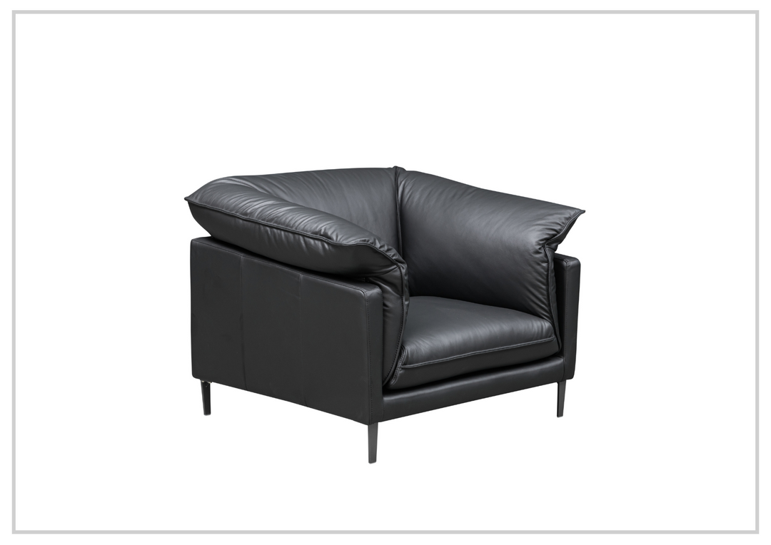 Klaussner Dolce Black Leather Stationary Chair with Cushion Arms