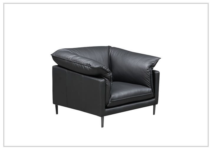 Klaussner Dolce Black Leather Stationary Chair with Cushion Arms