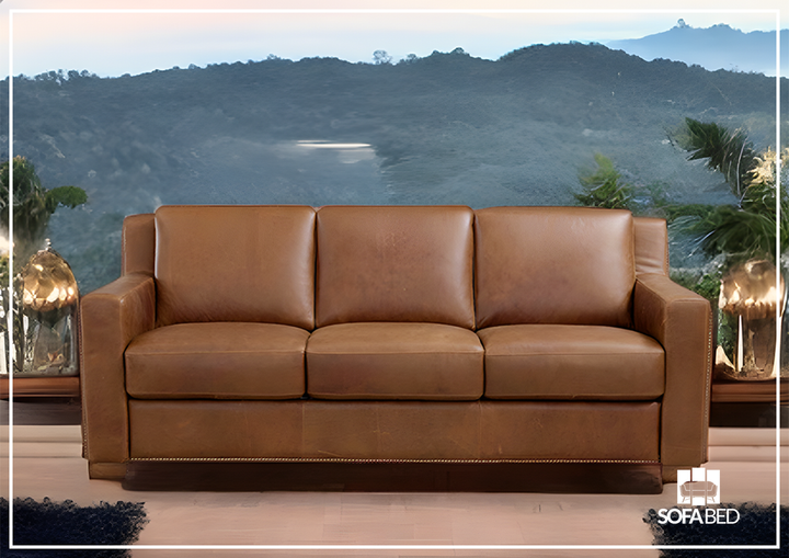 Kathy Ireland Alaves 3-Seater Brown Leather Sleeper Sofa (Queen Size)