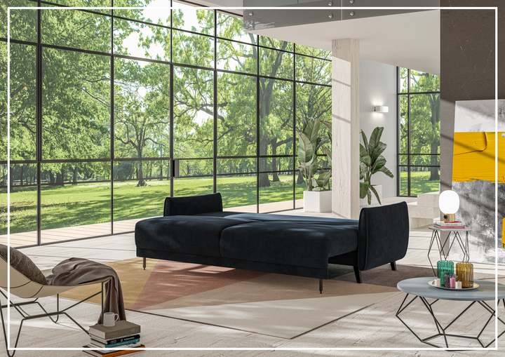 Dolphin Full XL Sofa Sleeper with High Black Legs-SOFABED