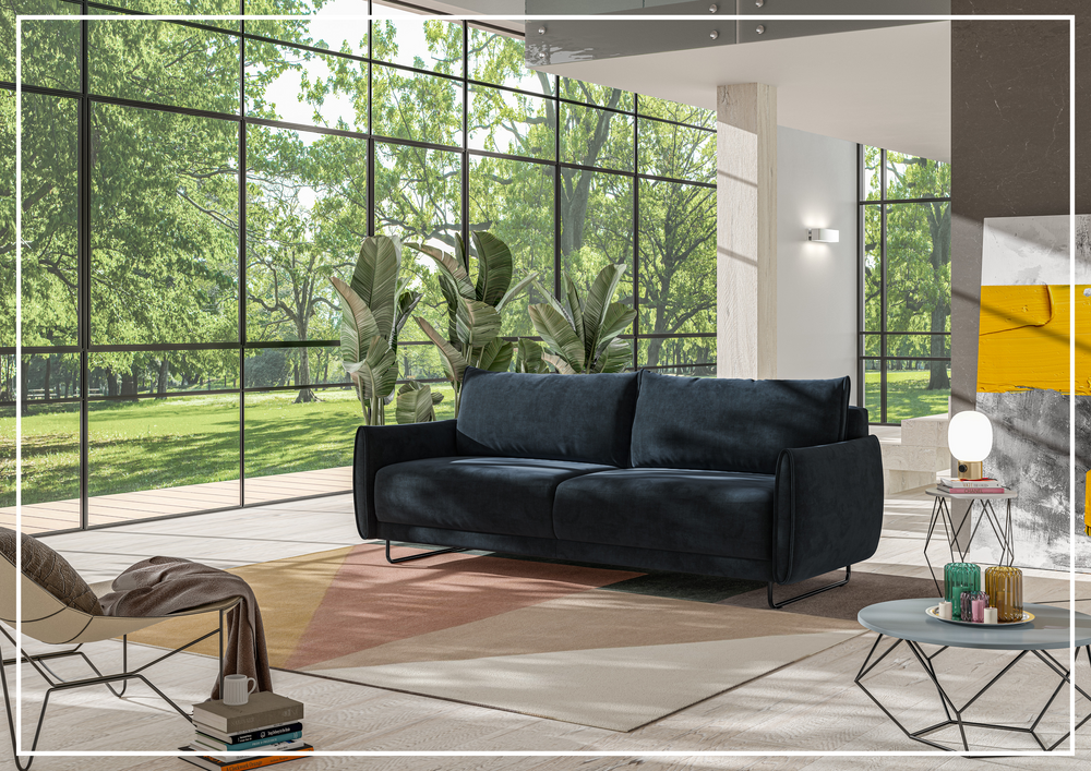 Dolphin Full XL Sofa Sleeper with High Black Legs-SOFABED