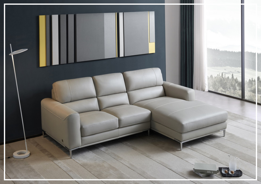 Gio Italia Crosby 3 Seater Modern Leather Sectional Sofa with Chaise-Sofabed