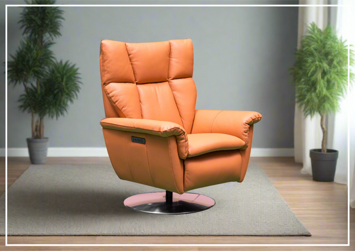 Klaussner Alessandro Leather Double Power Swivel Recliner Chair