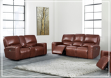 Gio Italia Bennett Power Reclining Leather Loveseat in brown with console