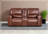 Gio Italia Bennett Power Reclining Leather Loveseat in brown with console