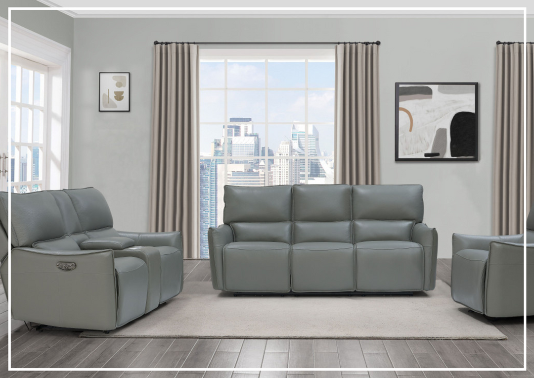Gio Italia Heather Dark Gray Leather Power Recliner Loveseat W/Console-Sofabed