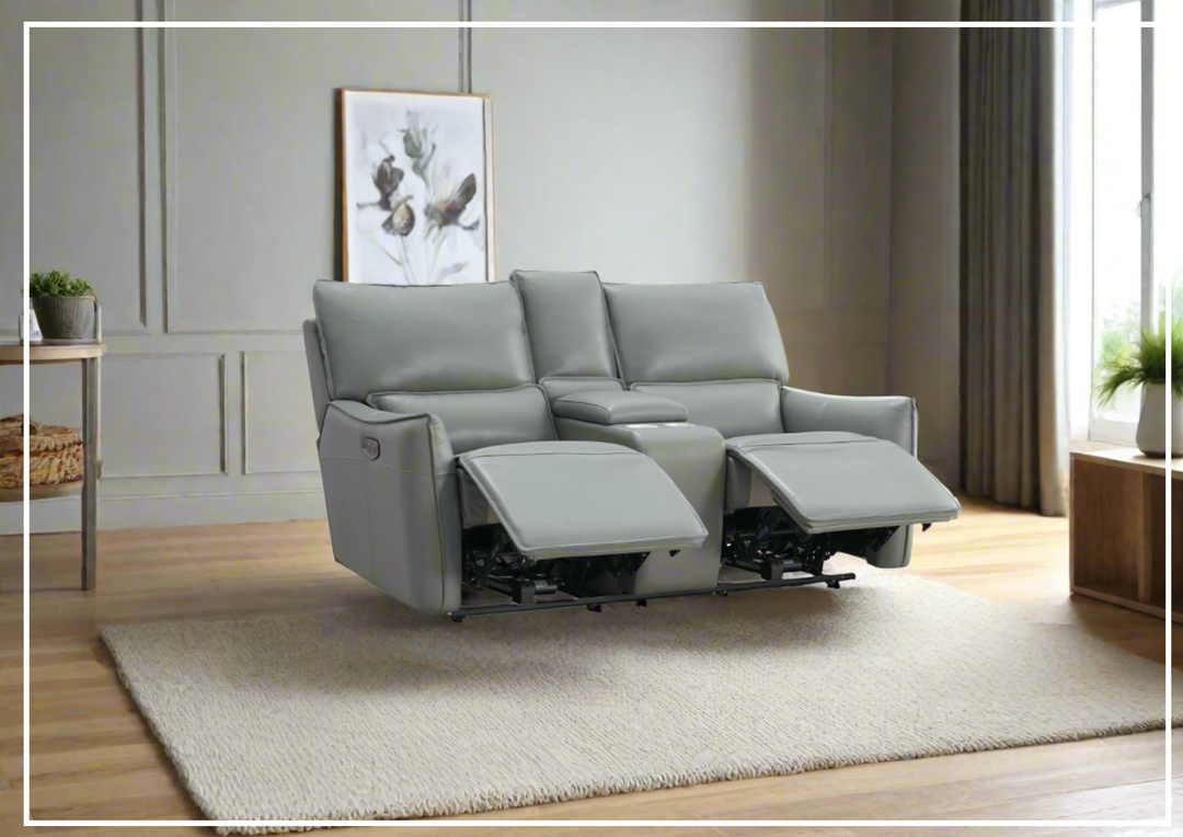 Gio Italia Heather Dark Gray Leather Power Recliner Loveseat W/Console-Sofabed