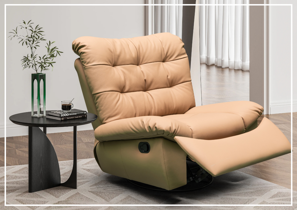 Klaussner Celina Swivel Glider Leather Manual Recliner with Cushion Arms-Sofabed