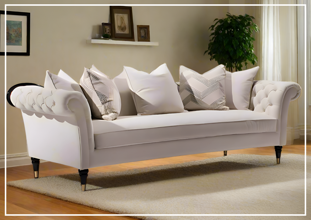 Klaussner Darla 3-Seater Beige Fabric Sofa with Tufted Rolled Arm-Sofabed