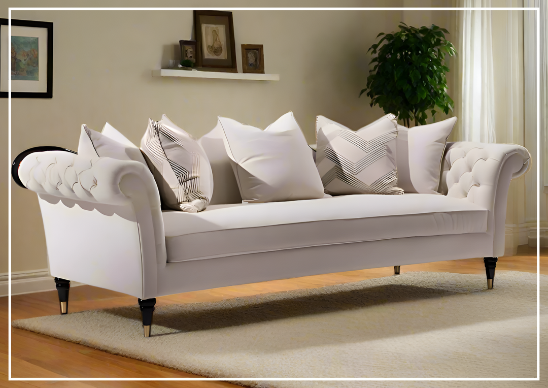 Klaussner Darla 3-Seater Beige Fabric Sofa with Tufted Rolled Arm-Sofabed