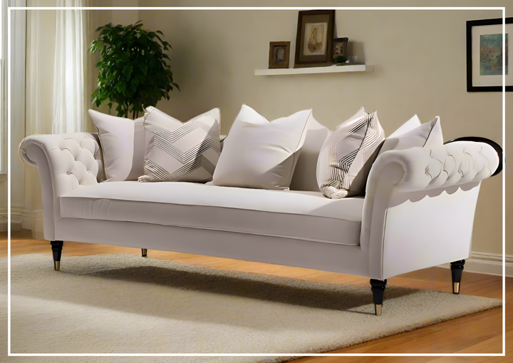 Klaussner Darla 3-Seater Beige Fabric Sofa with Tufted Rolled Arm-Sofabed