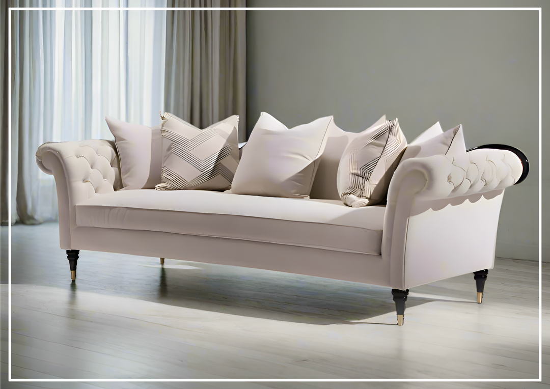 Klaussner Darla 3-Seater Beige Fabric Sofa with Tufted Rolled Arm-Sofabed