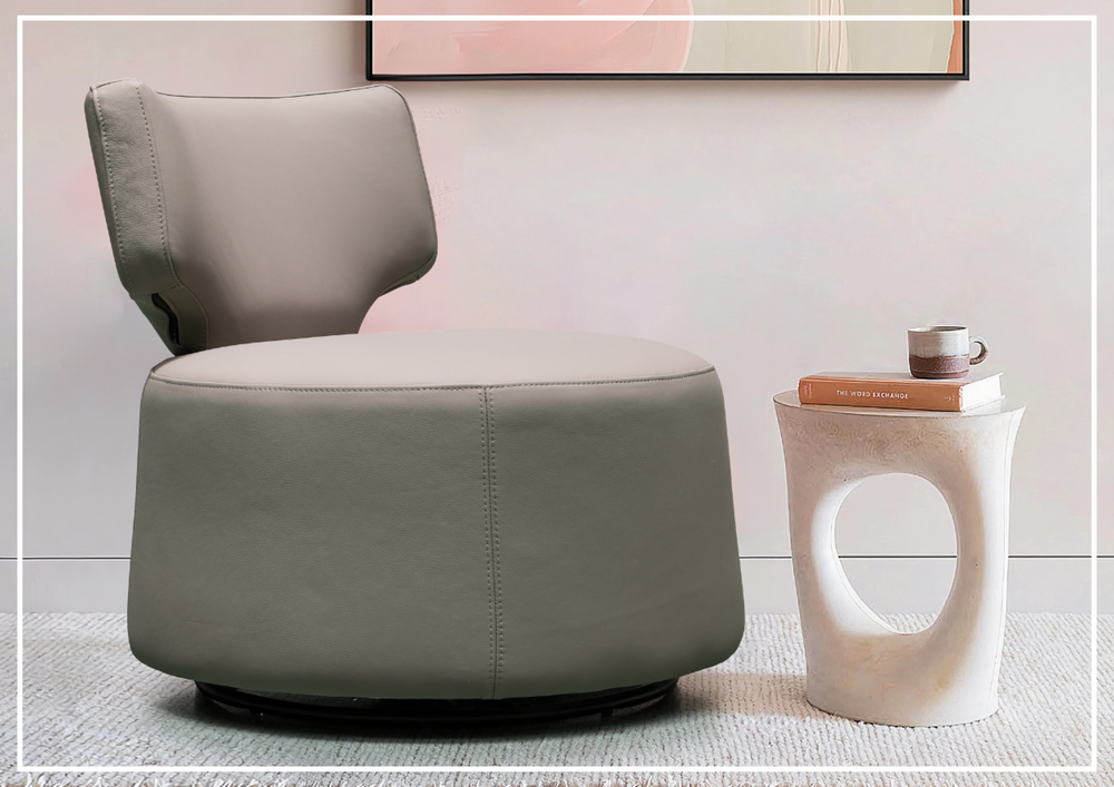 Klaussner Pavia Leather Swivel Chair with Foam Back & Seat Cushion-Sofabed