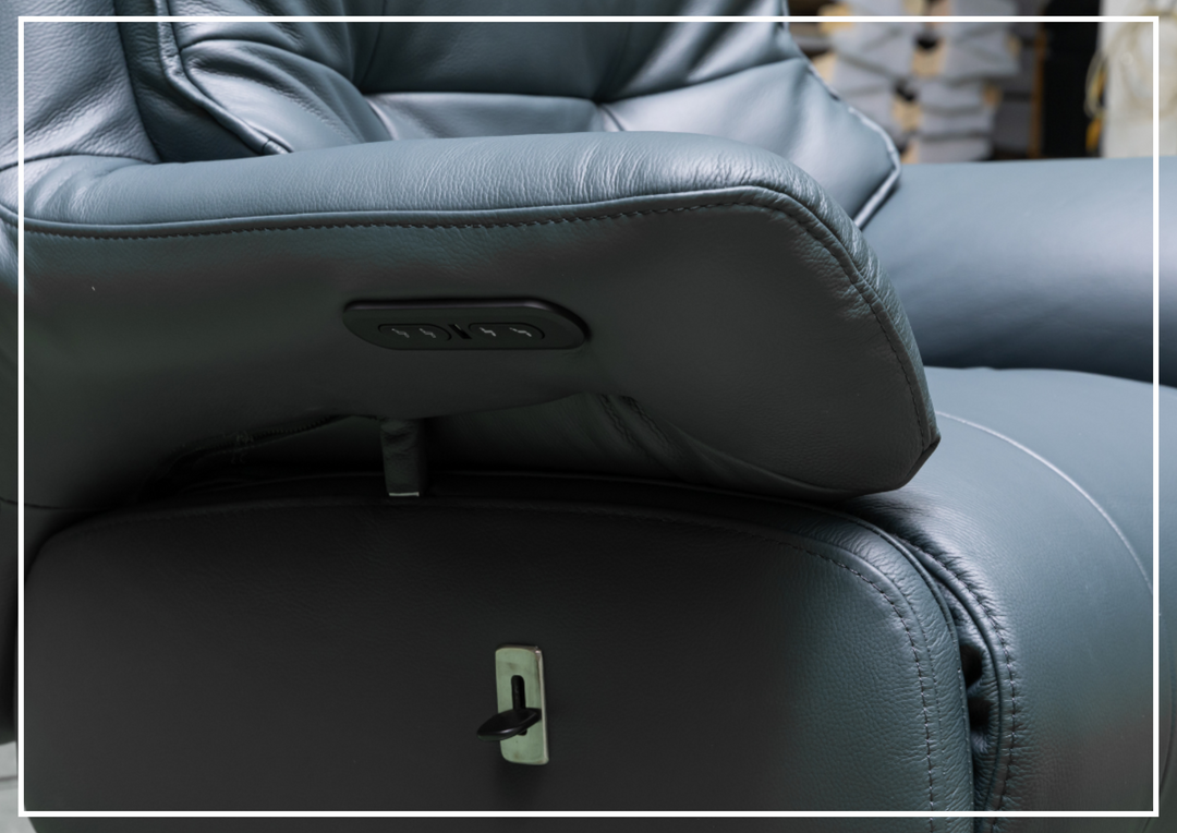 Klaussner Serano Blaze  Blue Leather Swivel Power Recliner Lift Chair-Sofabed