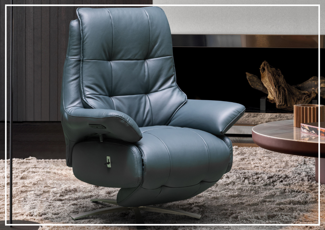 Klaussner Serano Blaze  Blue Leather Swivel Power Recliner Lift Chair-Sofabed