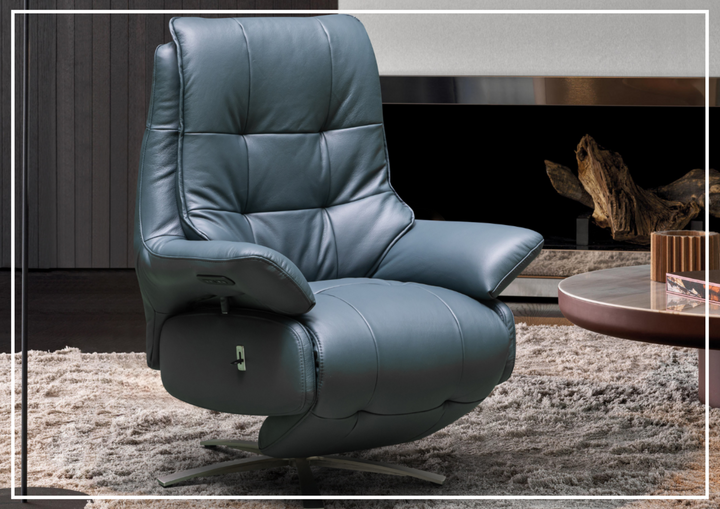 Klaussner Serano Blaze  Blue Leather Swivel Power Recliner Lift Chair-Sofabed