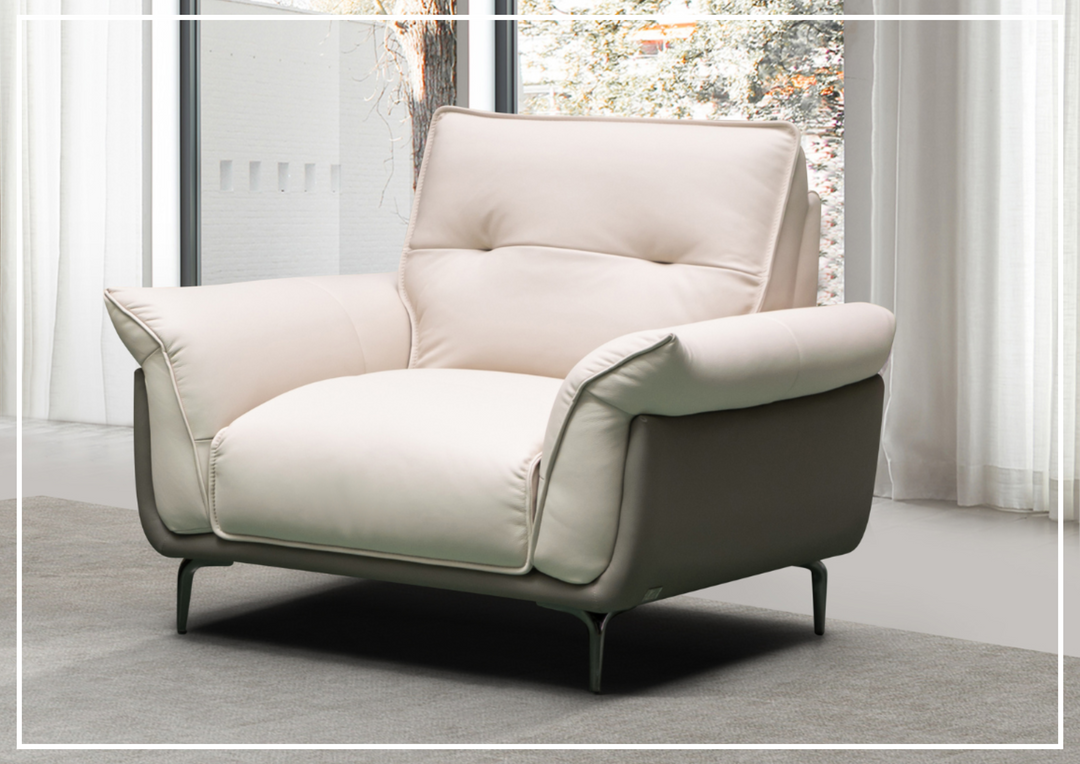Klaussner Viana Leather Ivory Accent Chair with Feather-filled back cushion-Sofabed