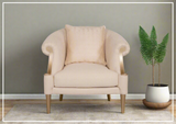 Klaussner Clarkson Beige Fabric Chair with Curved Rolled Arms