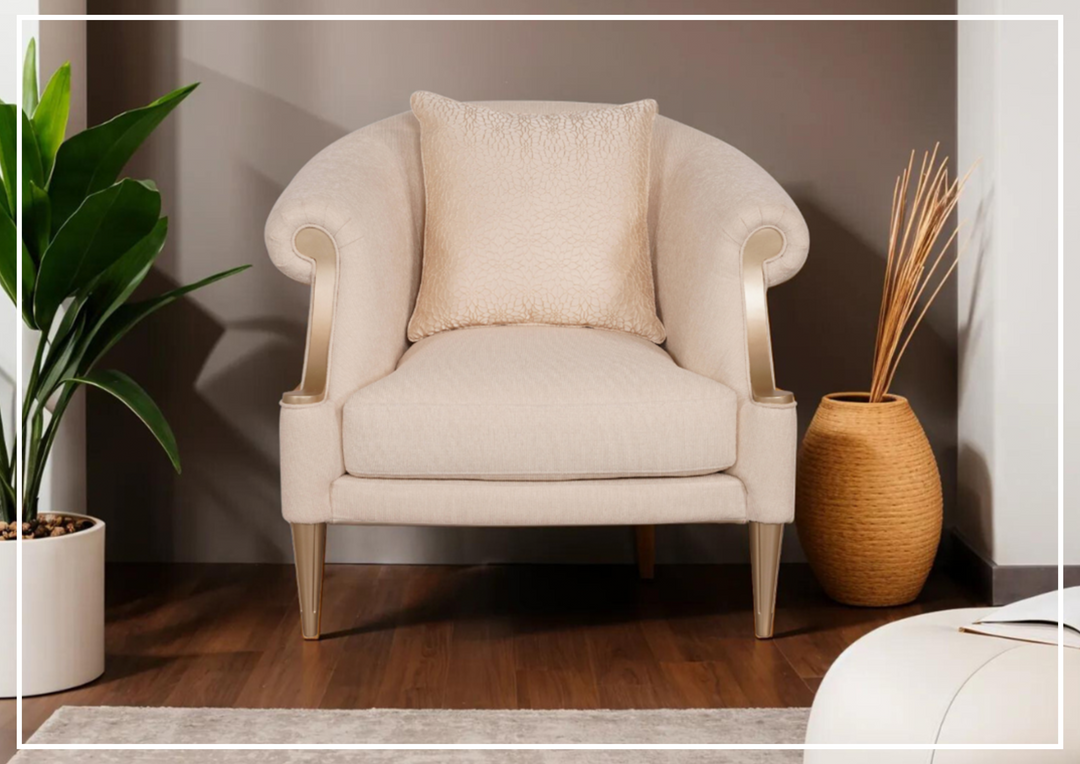 Klaussner Clarkson Beige Fabric Chair with Curved Rolled Arms