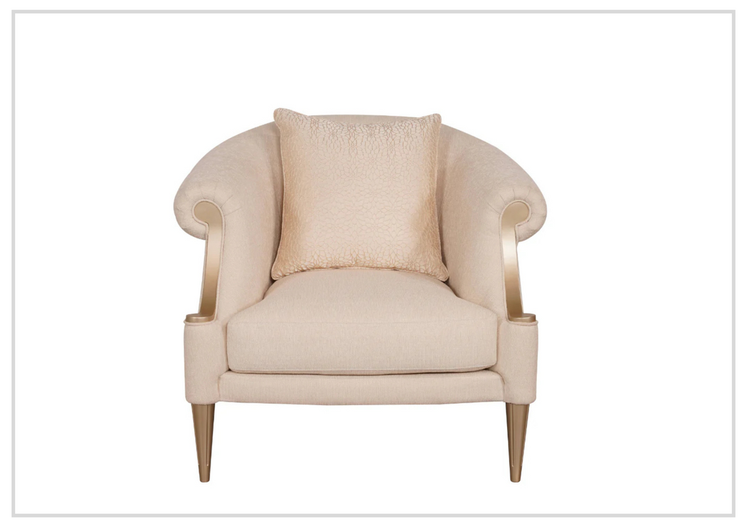 Klaussner Clarkson Beige Fabric Chair with Curved Rolled Arms