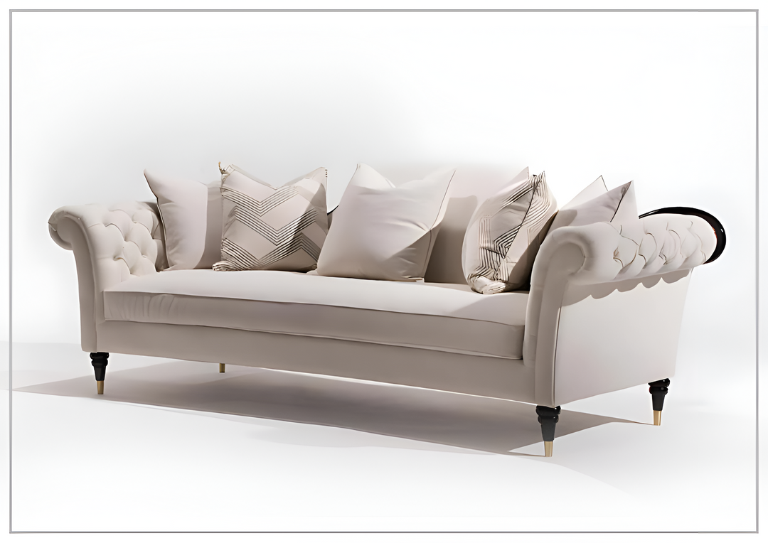 Klaussner Darla 3-Seater Beige Fabric Sofa with Tufted Rolled Arm-Sofabed