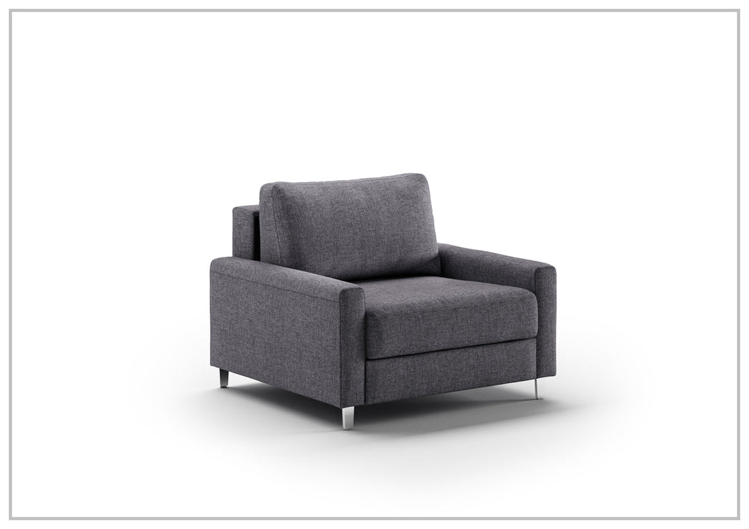 Luonto Nico Fabric Sleeper Chair Sofa With Nest Mechanism and Walnut or Chrome Leg option