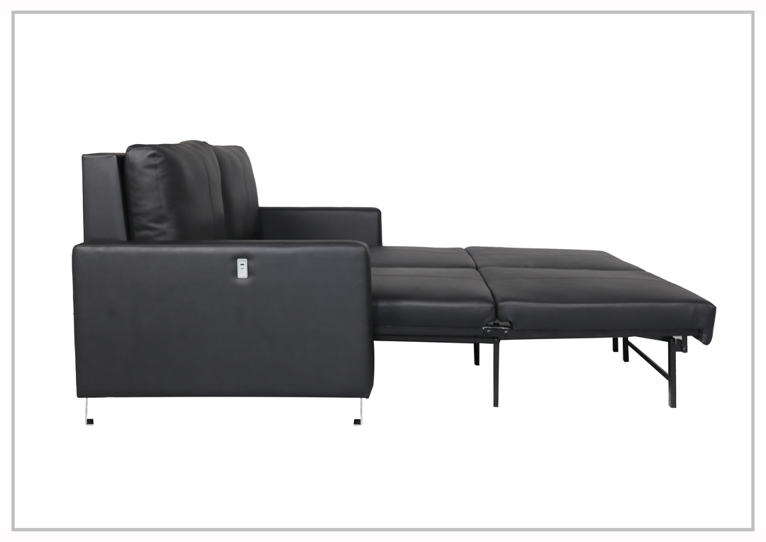 Nova Queen Leather Sleeper Sofa With Wood and Chrome Legs