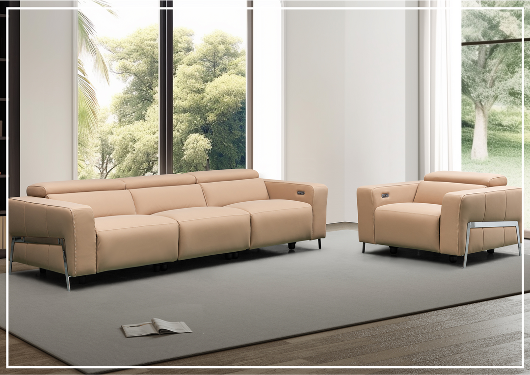 Prestigio 3-Seater Top Grain Stone Wash Leather Reclining Sofa Closed