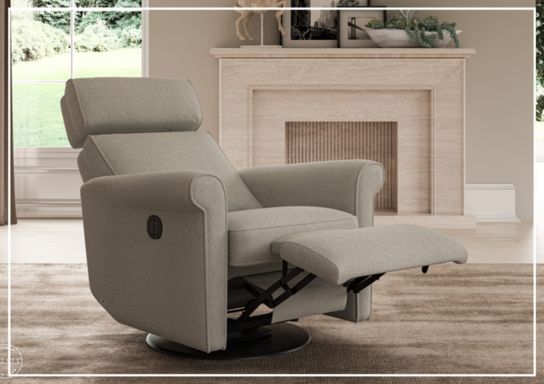 Luonto Rolled Fabric Power Recliner Chair with Adjustable Headrest-SOFABED