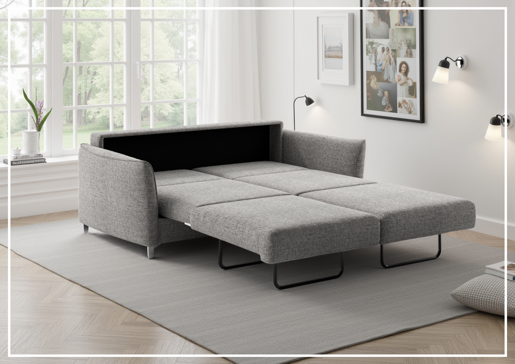 Luonto Aura Fabric Queen Sleeper Sofa with Wood or Chrome Legs