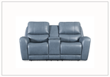 Bristol Power Reclining Leather Loveseat with Console In Blue Color-SOFABED