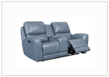 Bristol Power Reclining Leather Loveseat with Console In Blue Color-SOFABED