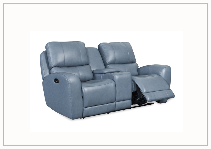Bristol Power Reclining Leather Loveseat with Console In Blue Color-SOFABED