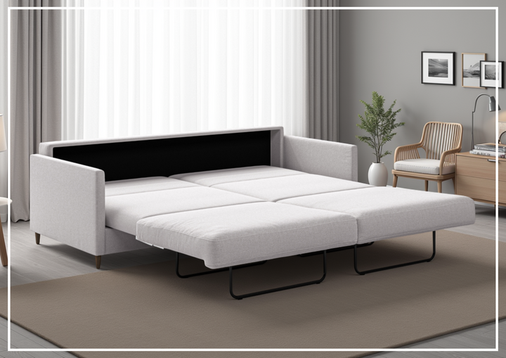 Luonto Elfin Fabric King Sleeper Sofa with Chrome or Wood Legs