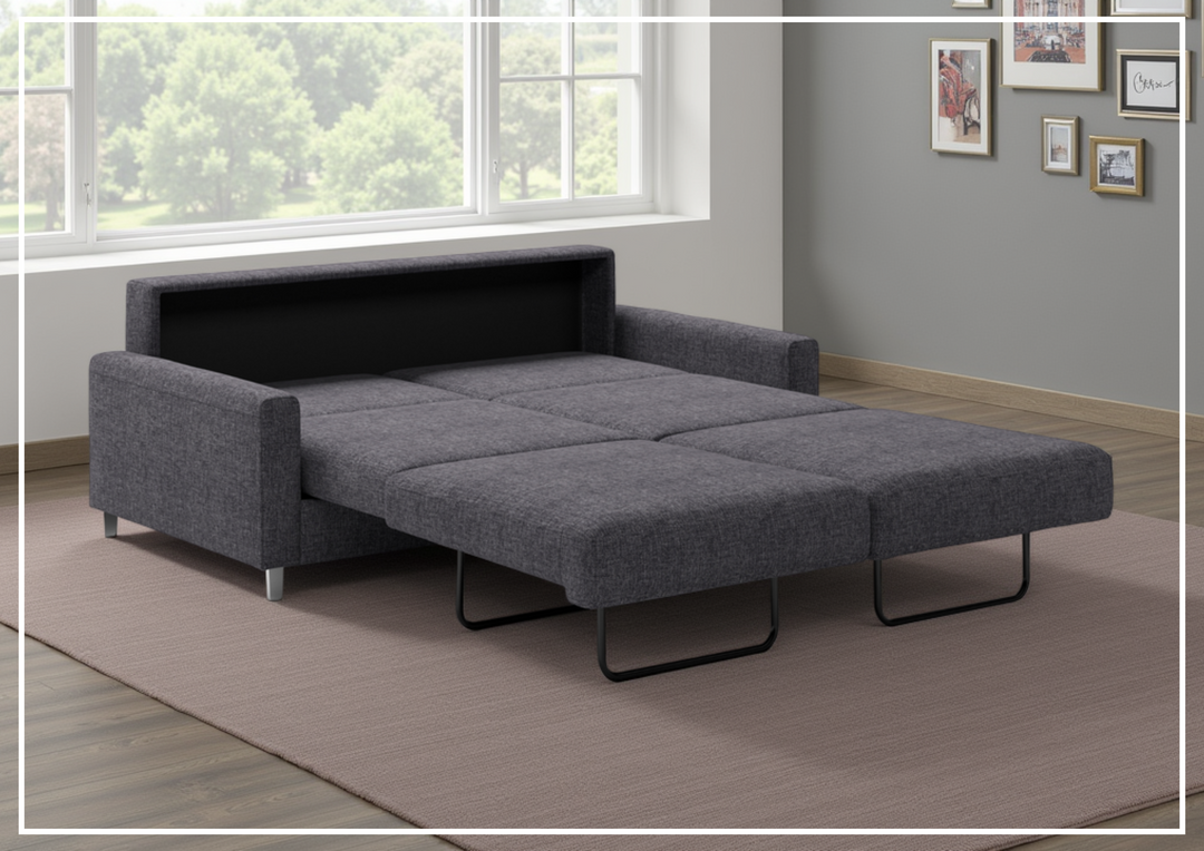 Luonto Nico Fabric Queen Sleeper Sofa With Nest Function and Walnut or Chrome Leg Finish