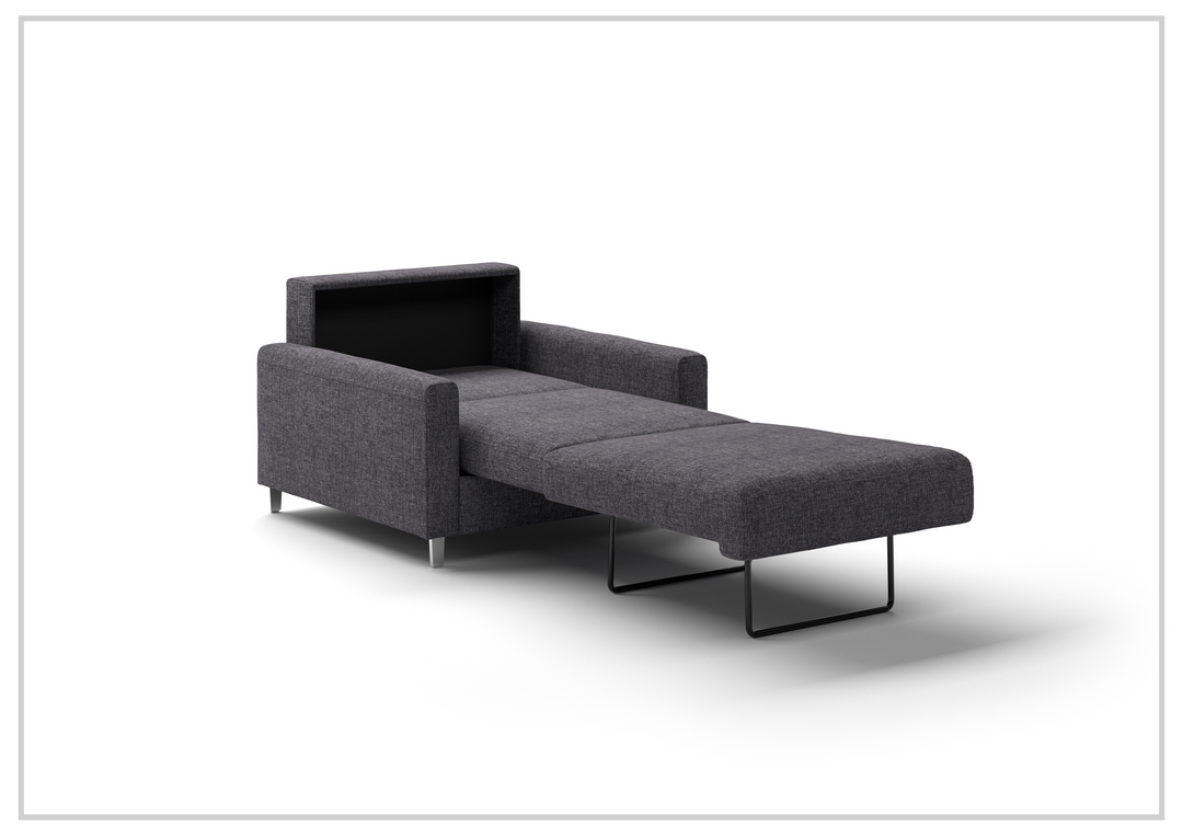 Luonto Nico Fabric Sleeper Chair Sofa With Nest Mechanism and Walnut or Chrome Leg option