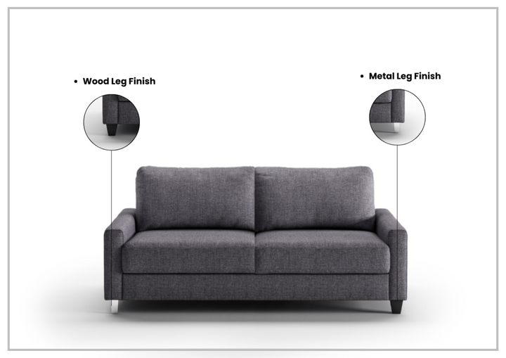 Luonto Nico Fabric Queen Sleeper Sofa With Nest Function and Walnut or Chrome Leg Finish