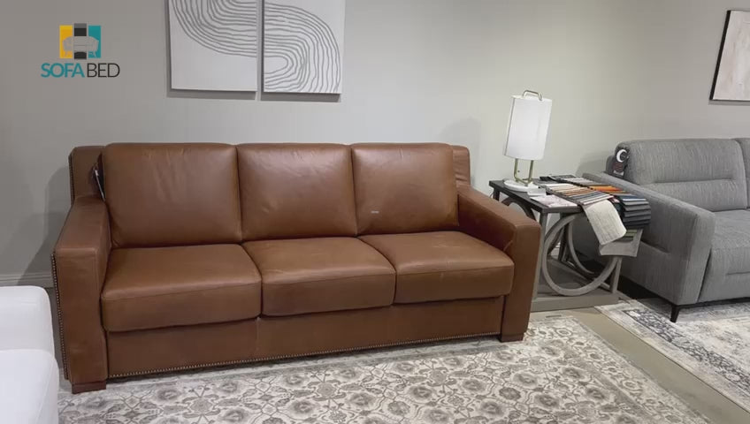 Alaves 3-Seater Brown Leather Sleeper Sofa (Queen Size)