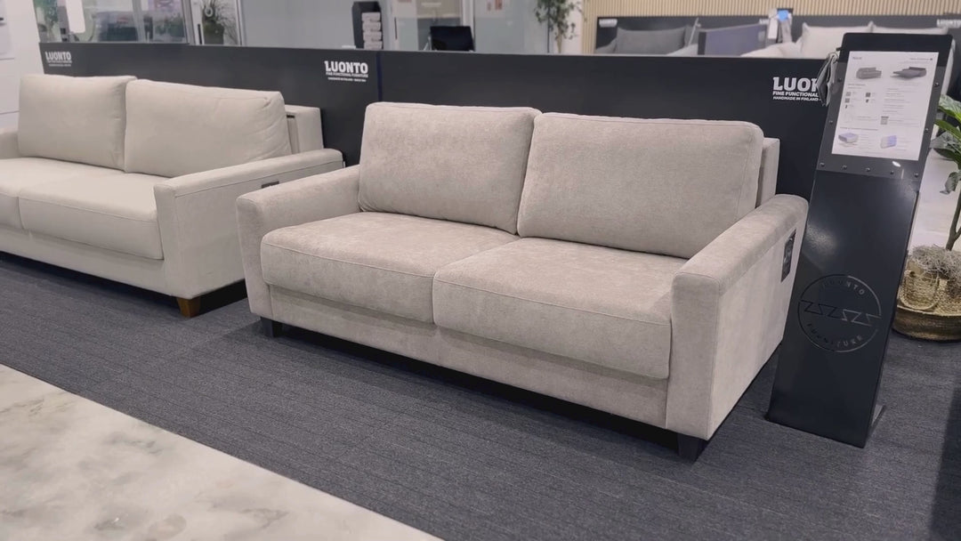 Luonto Nico Fabric Queen Sleeper Sofa With Nest Function and Walnut or Chrome Leg Finish