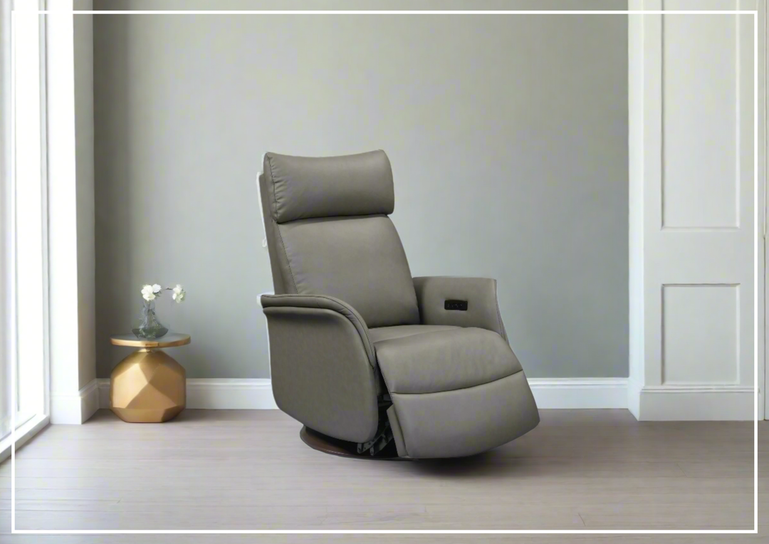 Tessa Leather Recliner Chair With Swivel Base In Gray-SOFABED