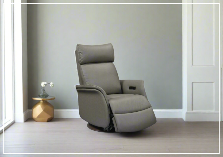 Tessa Leather Recliner Chair With Swivel Base In Gray-SOFABED