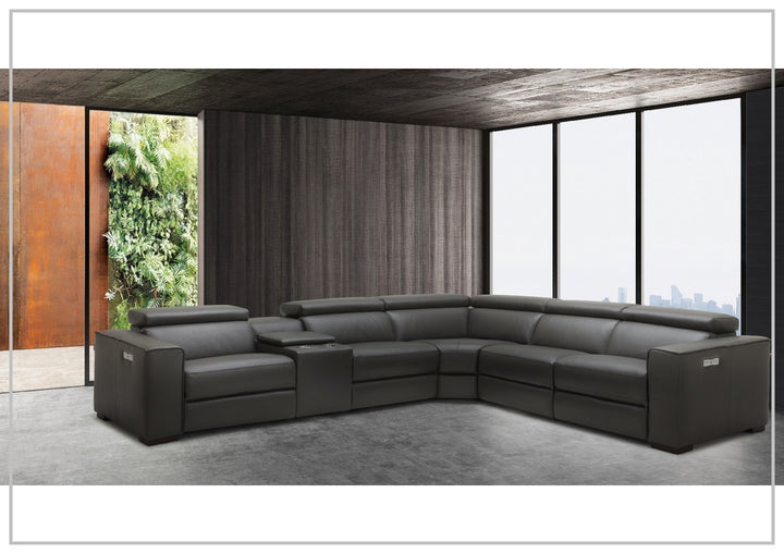 Gio Italia Aventura L-Shaped Leather Power Reclining Sectional Sofa