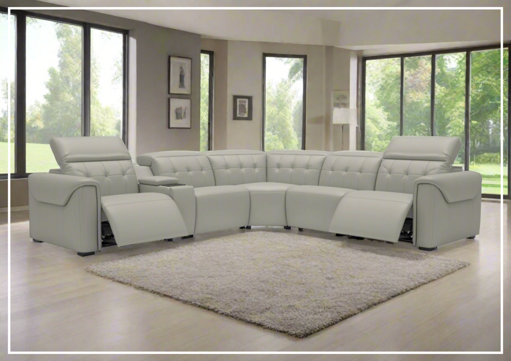 Gio Italia Murray Leather Power Sectional Sofa In Gray-SOFABED