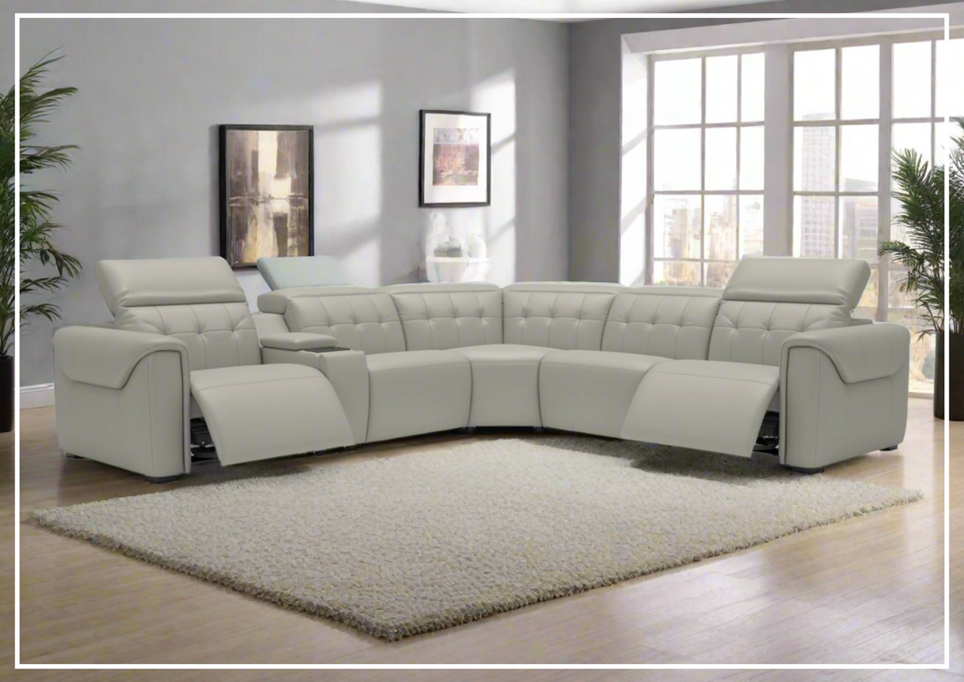 Gio Italia Murray Leather Power Sectional Sofa In Gray-SOFABED