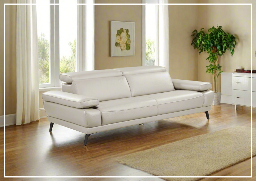 Mercer Stationary Leather Sofa With Adjustable Headrest-SOFABED