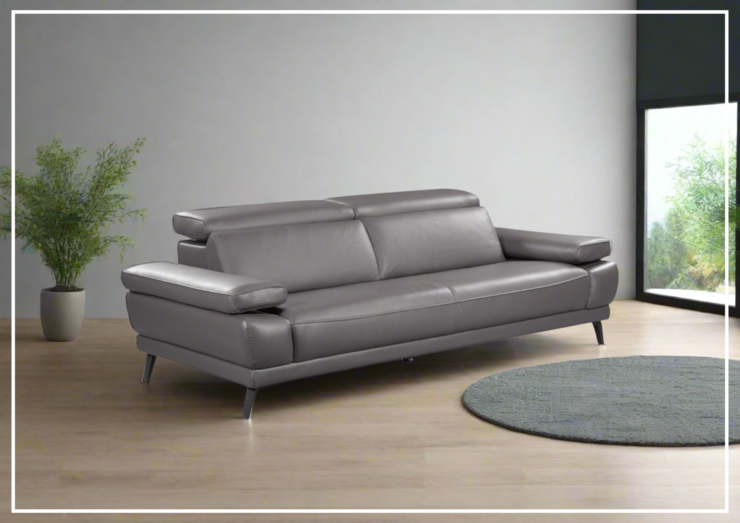 Mercer Stationary Leather Sofa With Adjustable Headrest-SOFABED