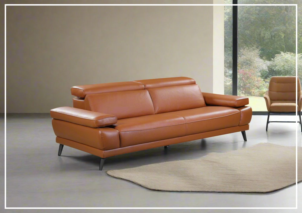 Mercer Stationary Leather Sofa With Adjustable Headrest-SOFABED