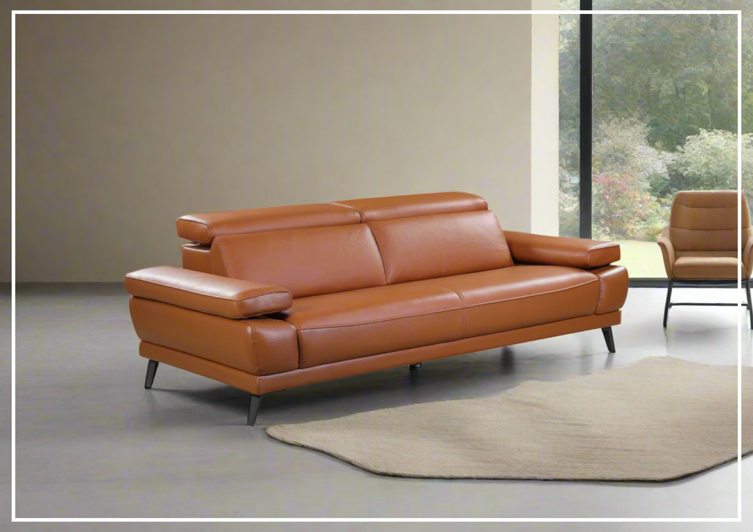 Mercer Stationary Leather Sofa With Adjustable Headrest-SOFABED