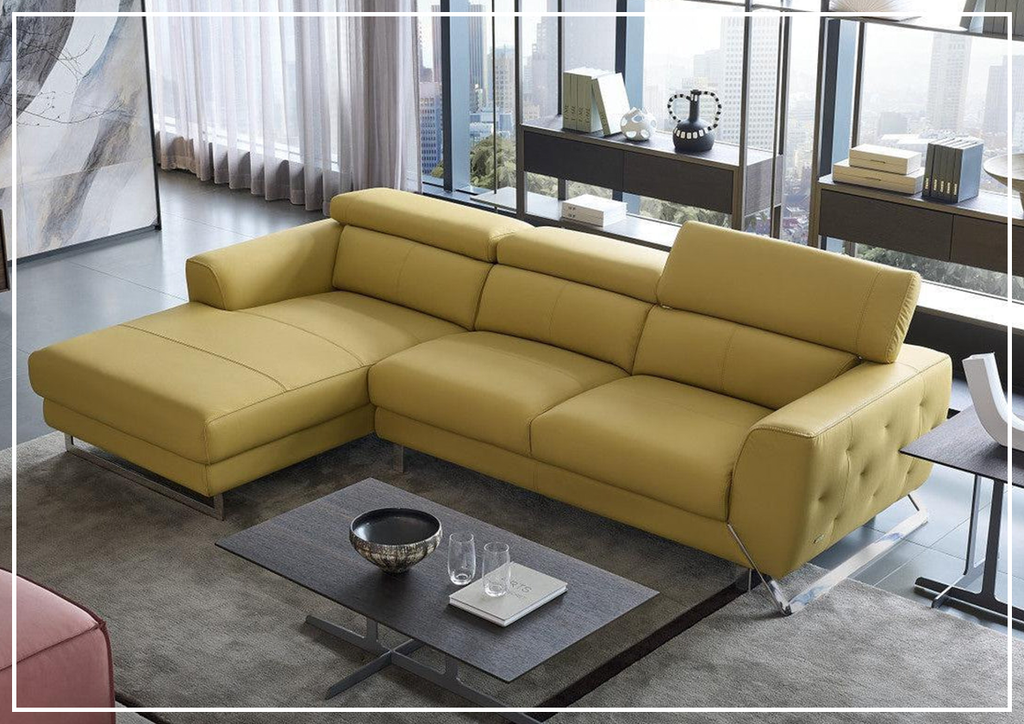 Niva Leather Sectional tufted sides yellow